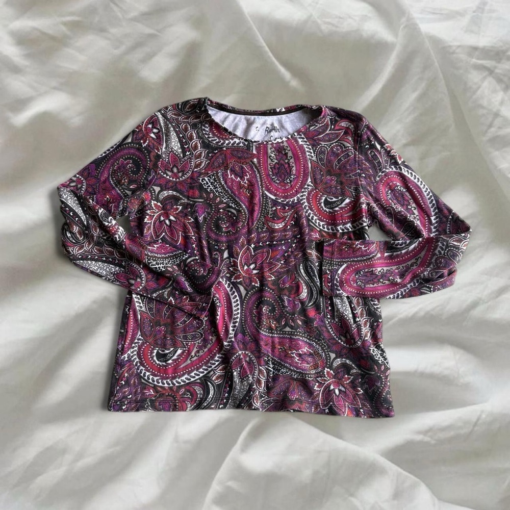 Whimsical Paisley Fairycore Long Sleeve Cotton Top
